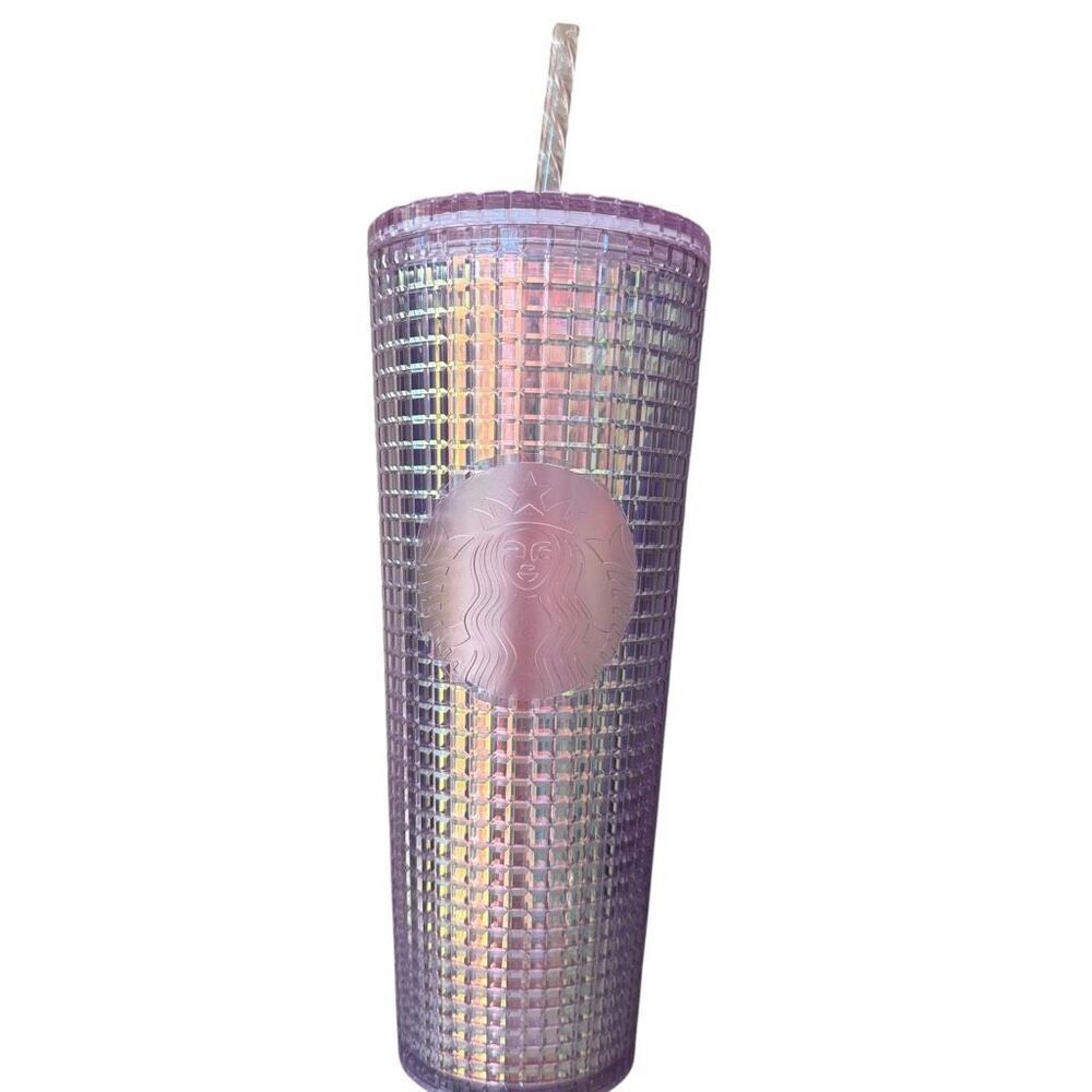 STARBUCKS PINK Hologram Studded Grid Disco Tumbler Holiday 2020 Cold Cup 24oz